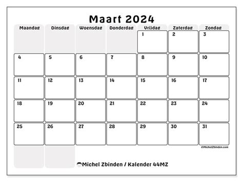 Kalender Maart 2024 Om Af Te Drukken “54mz” Michel Zbinden Nl