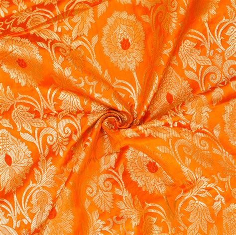 Buy Orange Golden Kinkhab Banarasi Silk Fabric For Best Price Reviews