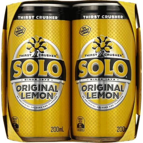 Solo Thirst Crusher Original Lemon Soft Drink Cans Multipack 200ml X 6