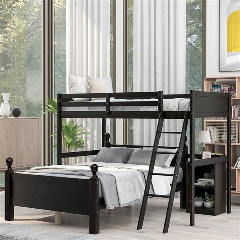 Harper And Bright Designs Espresso Twin Over Full Loft Bed With Cabinet