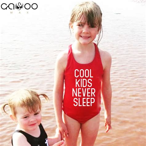 Babe One Piece Swimsuit Cool Kids Never Sleep Funny Letter Print
