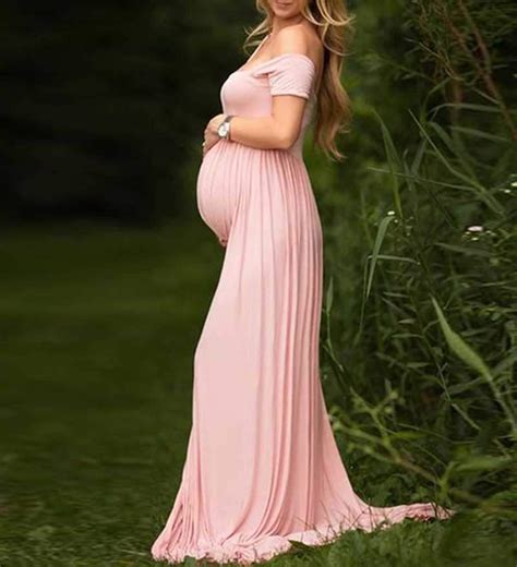 Pink Off The Shoulder Maternity Dresses Maxi Sunifty