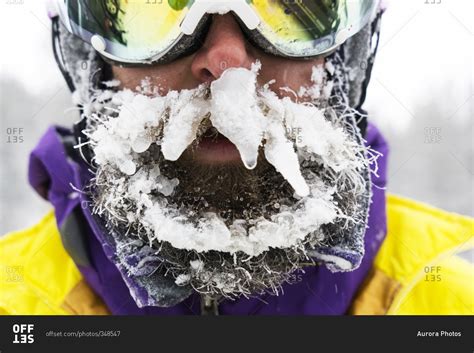 A Young Man Shows Off His Frozen Beard After A Day In The Backcountry Lake Tahoe Nevada Stock