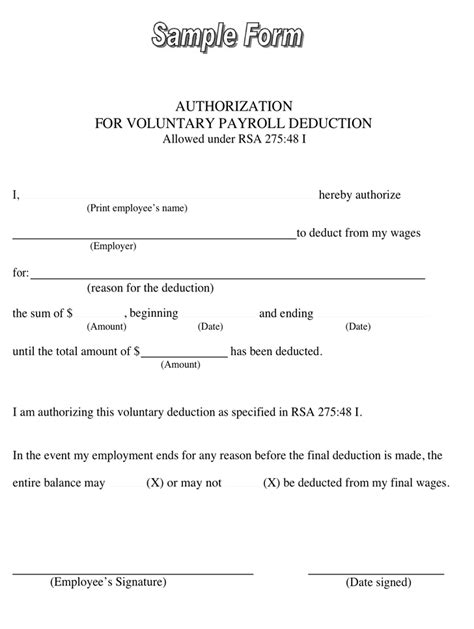 Free Sample Authorization For Voluntary Payroll Deduction Form PDF