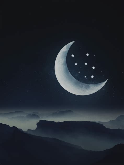 Half Moon Wallpaper 4k Stars Mountains Night Cold