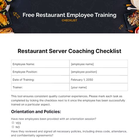 Restaurant Employee Training Checklist Template Edit Online