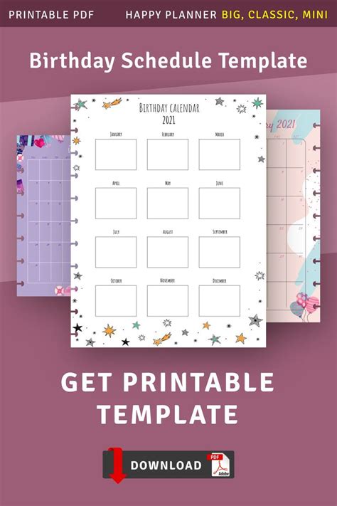Monthly Birthday Schedule Template For Happy Planner Classic Etsy