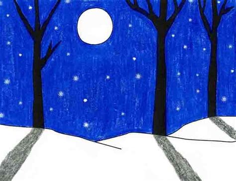 Easy How To Draw A Winter Landscape Tutorial And Coloring Page