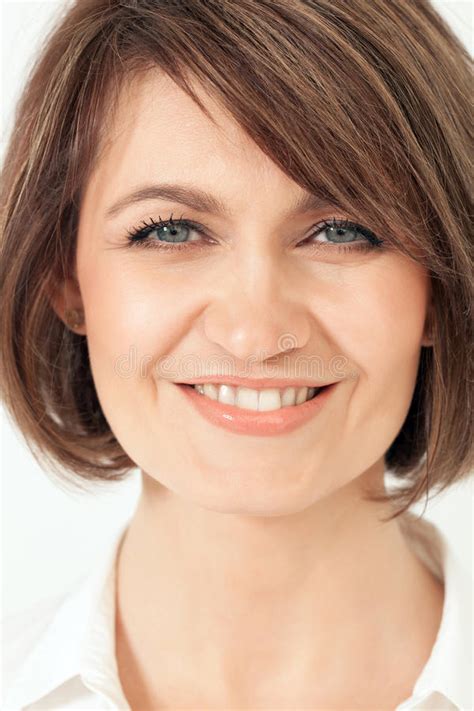 Headshot Of Adult Woman With Toothy Smile Stock Image Image Of