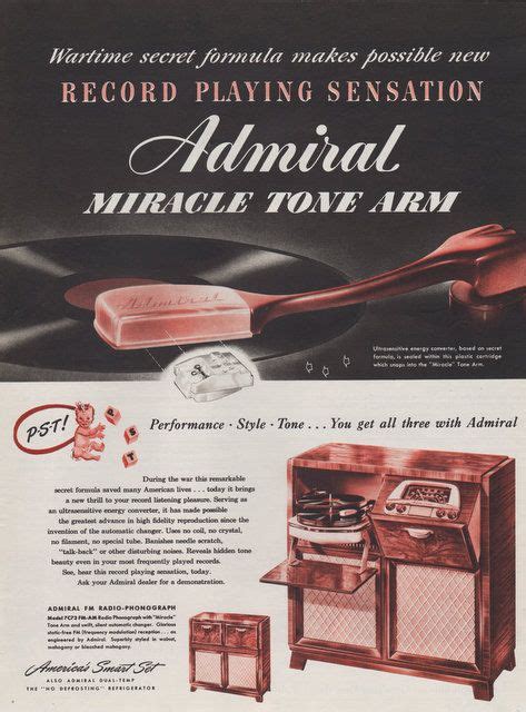 Below are the cartridges known to be found in admiral record players. vintage home ads | Vintage 1947 Admiral Record Player ...