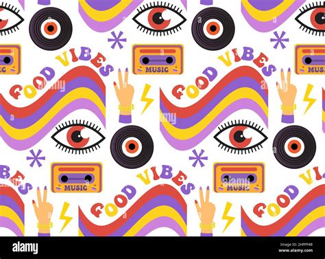 Retro 70s Psychedelic Seamless Patterns Groovy Hippie Backgrounds
