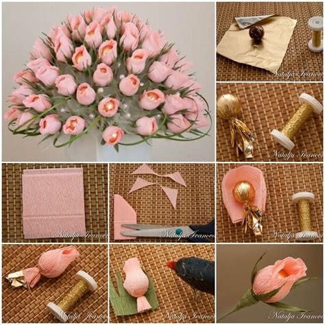 Learn how to make realistic crepe paper flowers for bouquets, wreaths, flower crowns, and more. DIY Beautiful Chocolate and Crepe Paper Flower Bouquet