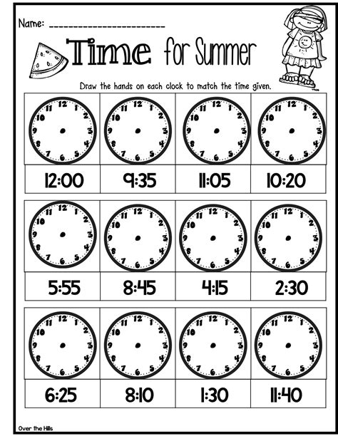 A Printable Time For Summer Worksheet With Numbers And Times To 10 Minutes
