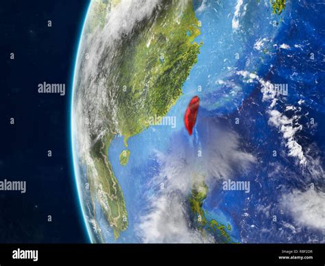 Taiwan From Space On Model Of Planet Earth With Country Borders And