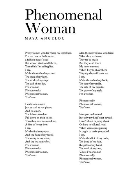 Phenomenal Woman Maya Angelou Quotes Imelda Mariejeanne