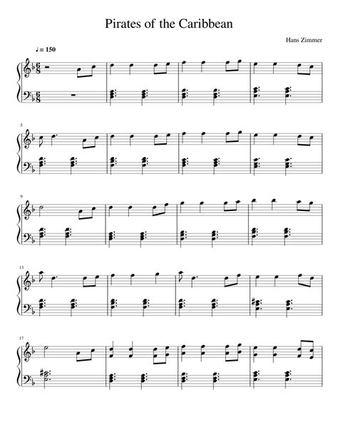Play along with guitar, ukulele, or piano with interactive chords and diagrams. Pirates of the Caribbean Theme - Hans Zimmer sheet music for Piano download free in PDF or MIDI