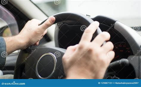 Male Hands On Steering Wheel Inside Car Selected Focus Stock Image