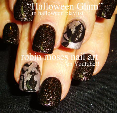 Robin Moses Nail Art Glowing Black Cats Easy Halloween Diy Nail Art