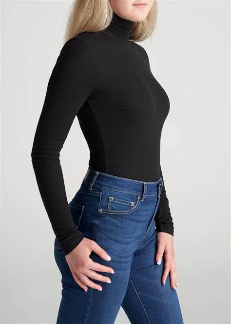 Tall Womens Fitted Long Sleeve Ribbed Turtleneck Tee In Black