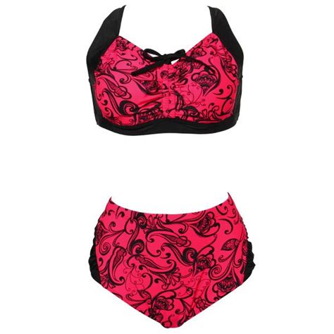 Andzhelika Plus Size Swimsuit Women New Print Bikinis Set Padded Sexy Fold Drawstring Mid Waist