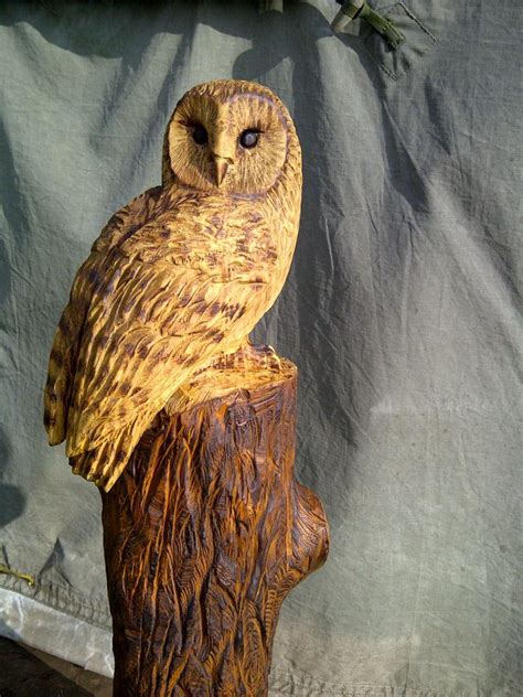 Barn Owl Carved With Chainsaw In Norfolk Chainsaw Carving Patterns