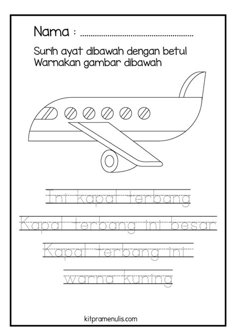 Lembaran Kerja Pendidikan Khas Bm Bina Ayat Mudah Tema Kapal Terbang