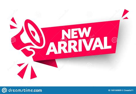 Vector Illustration New Arrival Sticker, Tag or Banner with Megaphone ...