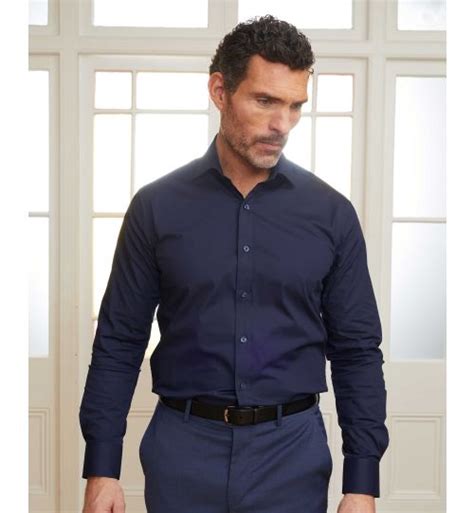 Mens Formal Slim Fit Stretch Shirt In Navy Savile Row Co