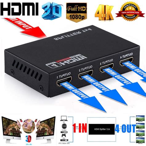 1 In 4 Out Full Hd Hdmi Splitter 1x4 4 Port Hub Repeater Amplifier V14