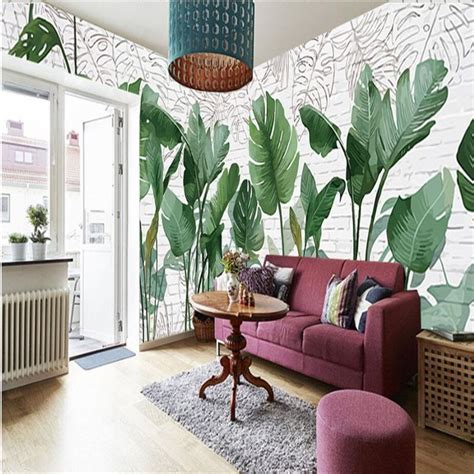 Beibehang Custom 3d Wallpapers Nordic Hand Painted Brick Wall Plant