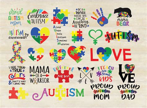 Autism Svg Bundle Autism Puzzle Autism Awareness Autism Clipart Svg