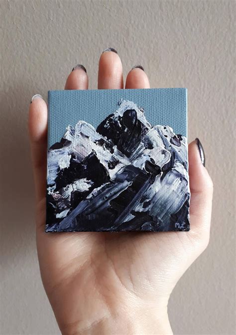Impasto Mountain Painting, Little Mountain Art, Mountain Art, Snowy Mountain, Mountain Peaks 