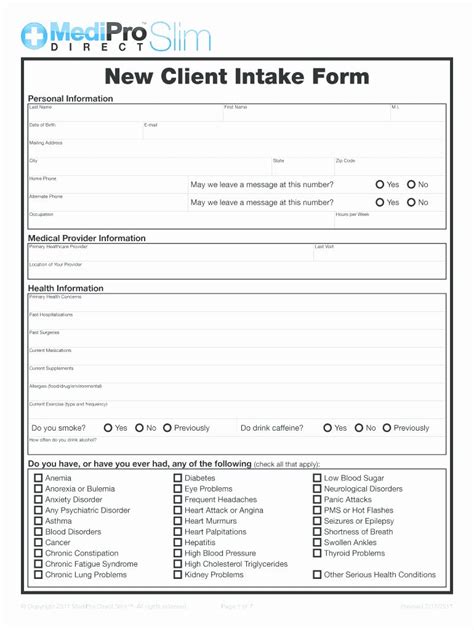 Medical Intake Forms Template Effect Template Massage Therapy Business Action Plan