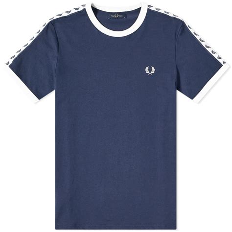 Fred Perry Taped Ringer T Shirt Carbon Blue End