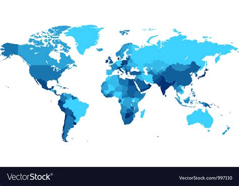 Blue World Map With Countries Vector Art Download Continents Vectors