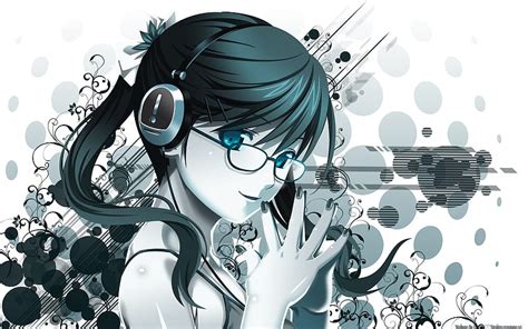 Headphones Blue Eyes Glasses Headphones Girl Meganekko Anime Girls