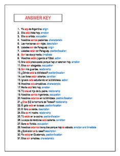 In very broad terms, ser is used to describe conditions or situations that do not tend to change. Ser Vs Estar Worksheet Pdf Answers - best worksheet