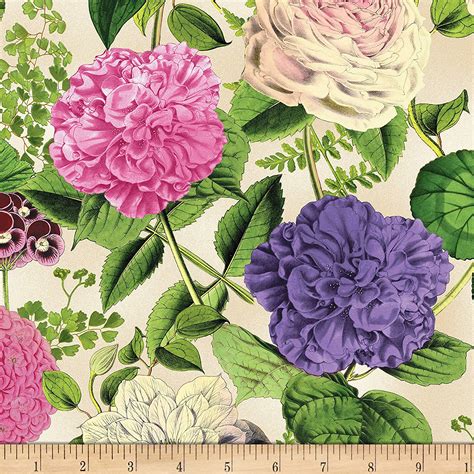 0545557 Flower Show Large Floral Fabric By The Yard Ivory Fabric Type