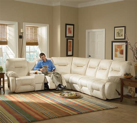 Casual Reclining Sectional Sofa With Storage Console And Cupholders By