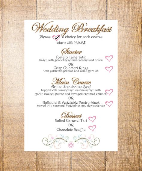Winter Wedding Breakfast Menu Inserts Wedding Breakfast Wedding