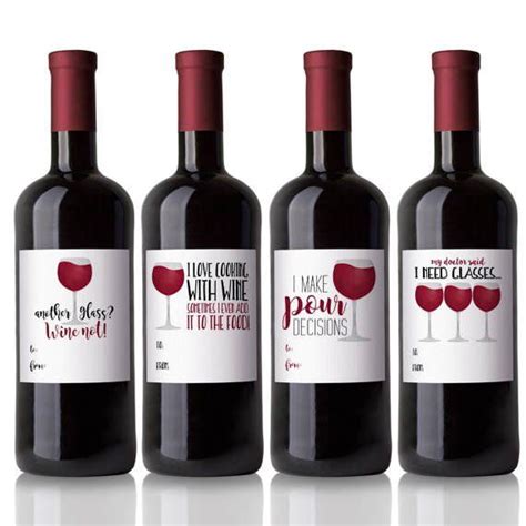 Funny Wine Labels Digital Printable Labels Set Of 4 Designs Wine Lover Jokes Puns Red Wine