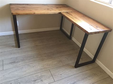 L Desk Corner Desk Reclaimed Wood Metal Base Reclaimed Wood