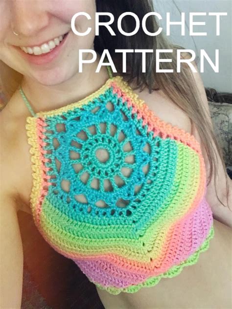 crochet pattern crop top halter bikini high neck mandala festival bralette sunburst crop