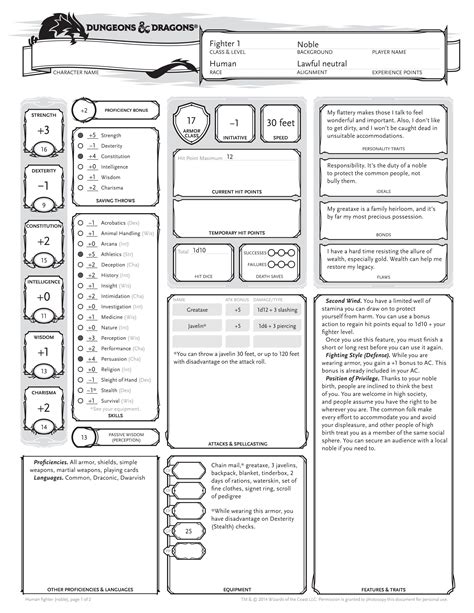 Example Dandd Character Sheet Dungeons And Dragons Dnd Character Sheet