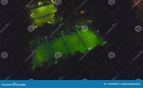 Footbal Soccer Field Night Aerial Clip Birds Eye View Of A Soccer