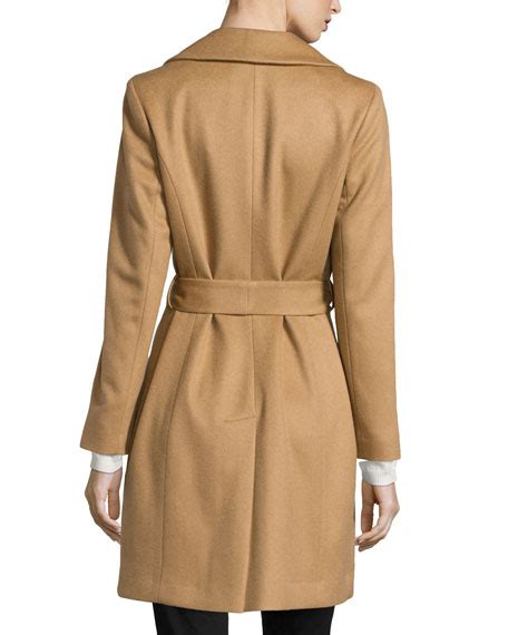 Sofia Cashmere Double Breasted Belted Cashmere Wrap Coat Camel