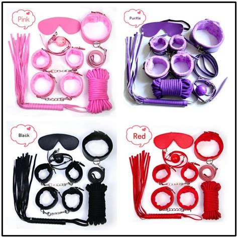 Sex Bondage Kit Set Sexy Product Set Adult Games Toys Set Hand Cuffs Footcuff Whip Rope