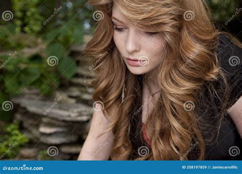 Portrait Of A Beautiful Woman With Long Red Hair And Green Eyes Stock Image Image Of Casual