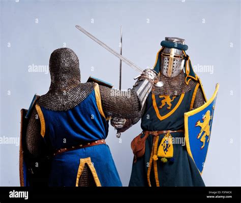 Two Medieval Knights Fighting Stock Photo Alamy