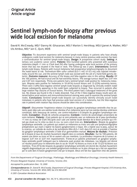 Pdf Sentinel Lymph Node Biopsy After Previous Wide Local Excision For